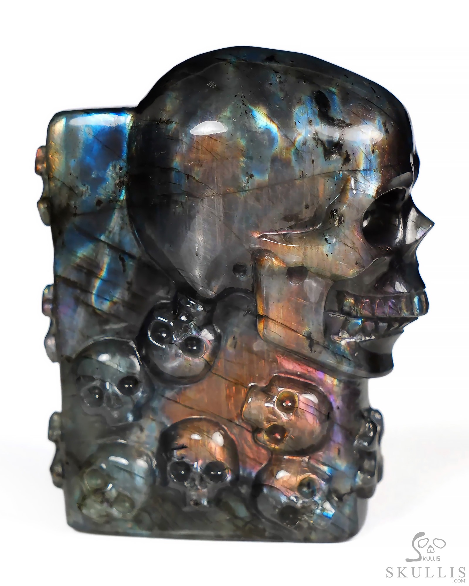 The Many Within - 2.6" Finnish Labradorite Hand Carved Crystal Skull Pocket / Palm Stone, Portable Gemstone Sculpture, Crystal Healing The Many Within - 2.6" Finnish Labradorite Hand Carved Crystal Skull Pocket / Palm Stone, Portable Gemstone Sculpture, Crystal Healing
