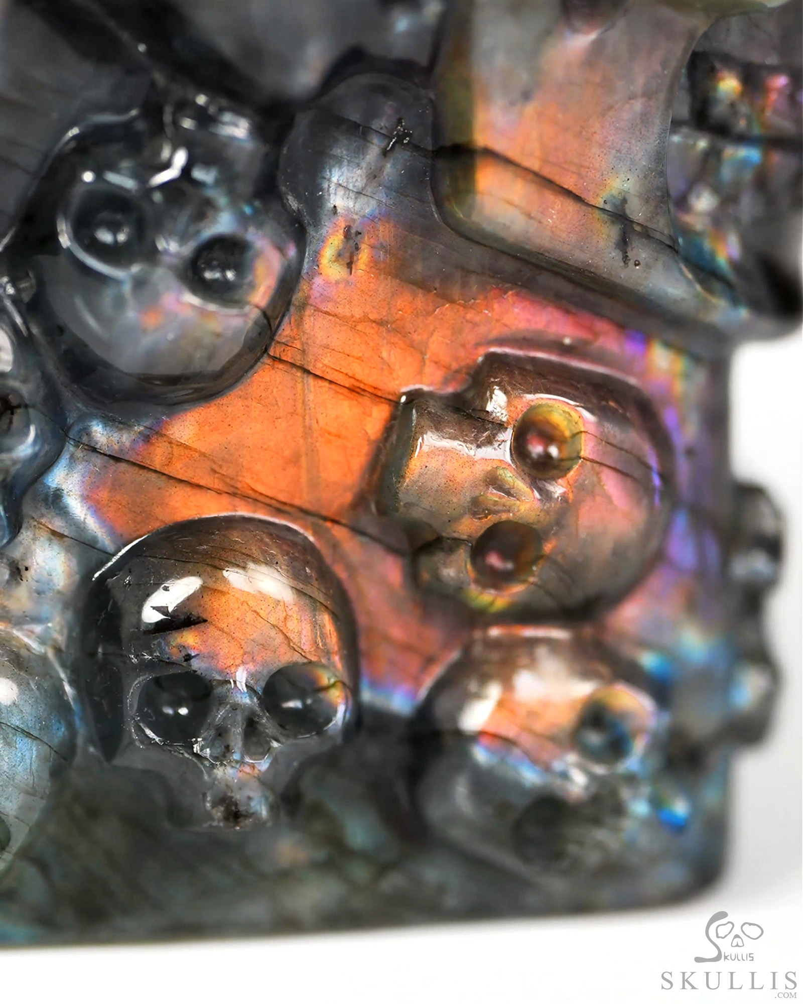 The Many Within - 2.6" Finnish Labradorite Hand Carved Crystal Skull Pocket / Palm Stone, Portable Gemstone Sculpture, Crystal Healing The Many Within - 2.6" Finnish Labradorite Hand Carved Crystal Skull Pocket / Palm Stone, Portable Gemstone Sculpture, Crystal Healing