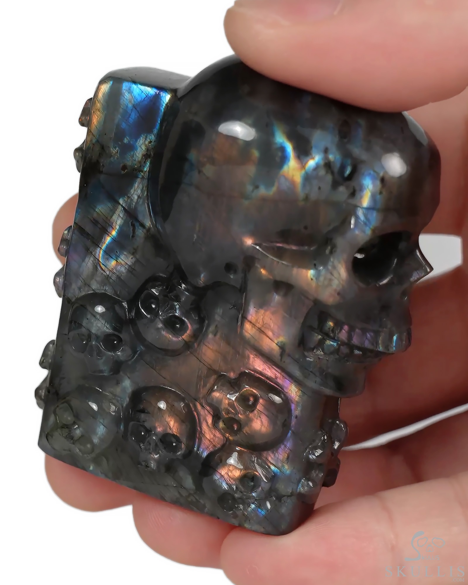 The Many Within - 2.6" Finnish Labradorite Hand Carved Crystal Skull Pocket / Palm Stone, Portable Gemstone Sculpture, Crystal Healing The Many Within - 2.6" Finnish Labradorite Hand Carved Crystal Skull Pocket / Palm Stone, Portable Gemstone Sculpture, Crystal Healing