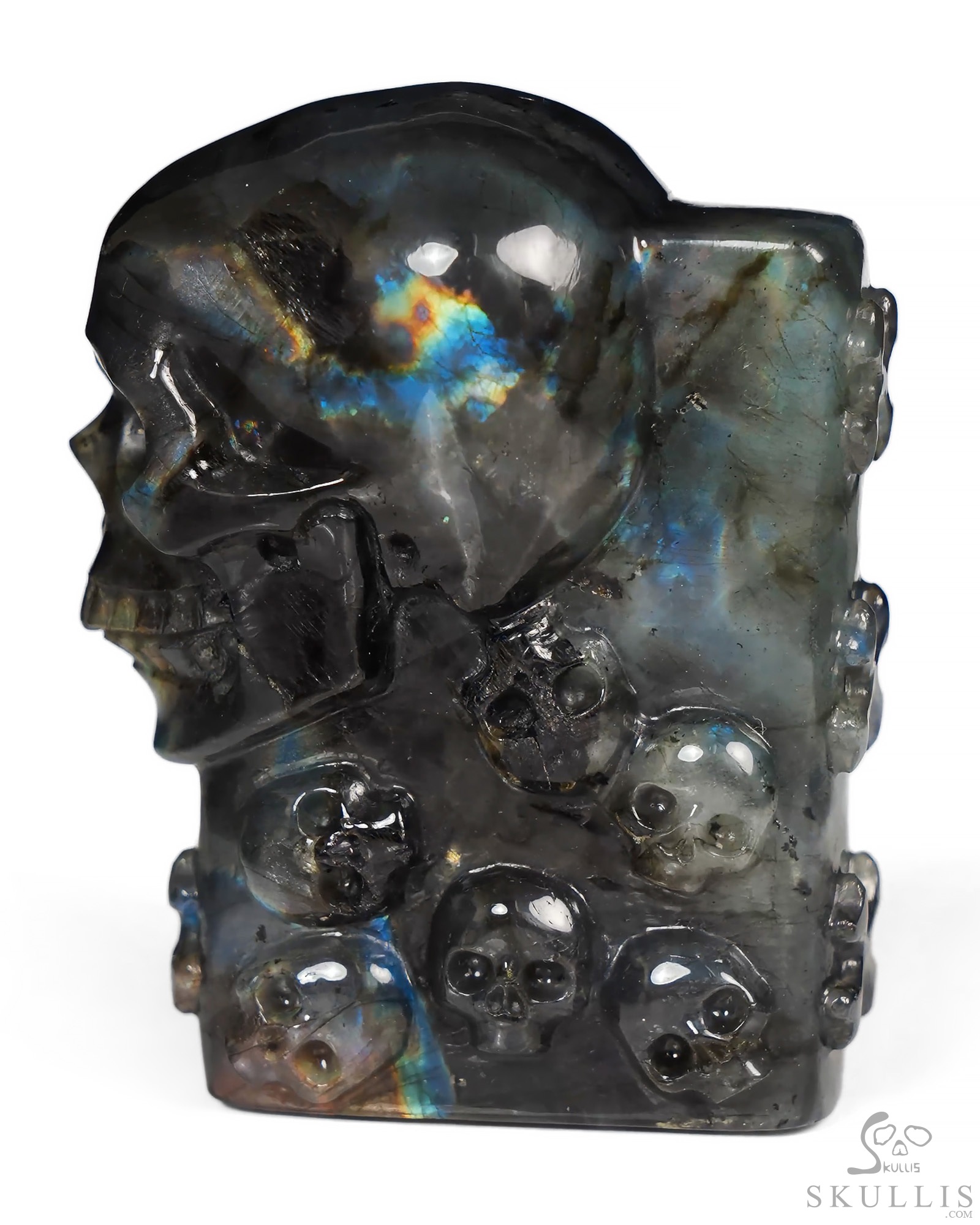 The Many Within - 2.6" Finnish Labradorite Hand Carved Crystal Skull Pocket / Palm Stone, Portable Gemstone Sculpture, Crystal Healing The Many Within - 2.6" Finnish Labradorite Hand Carved Crystal Skull Pocket / Palm Stone, Portable Gemstone Sculpture, Crystal Healing
