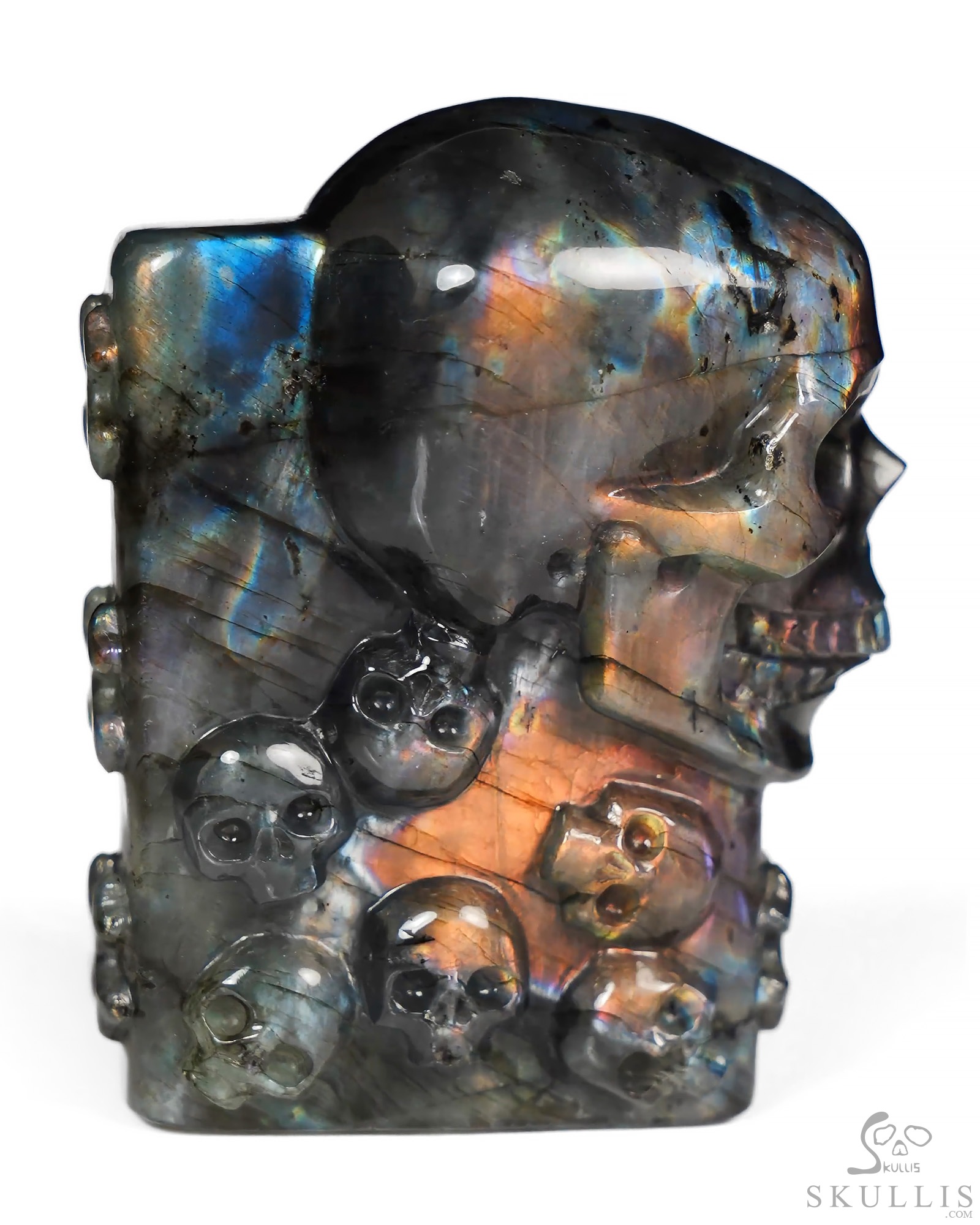 The Many Within - 2.6" Finnish Labradorite Hand Carved Crystal Skull Pocket / Palm Stone, Portable Gemstone Sculpture, Crystal Healing The Many Within - 2.6" Finnish Labradorite Hand Carved Crystal Skull Pocket / Palm Stone, Portable Gemstone Sculpture, Crystal Healing