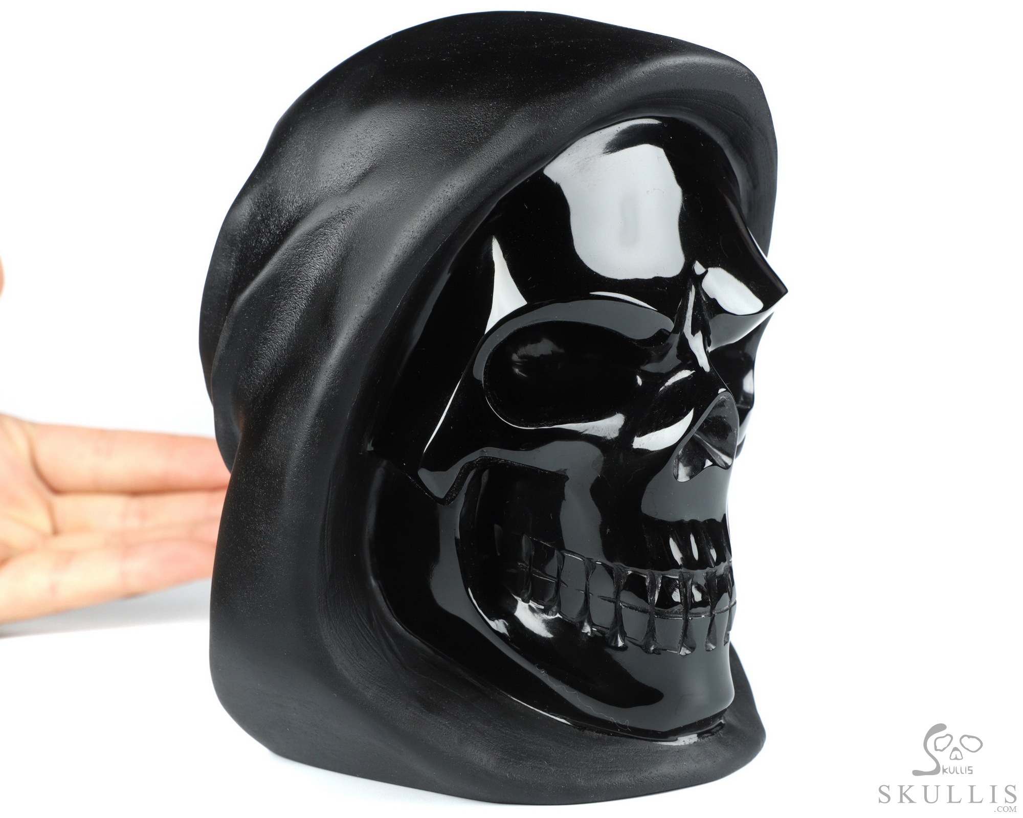 5.5" Black Obsidian Carved Crystal Death Skull Sculpture, Realistic 5.5" Black Obsidian Carved Crystal Death Skull Sculpture, Realistic