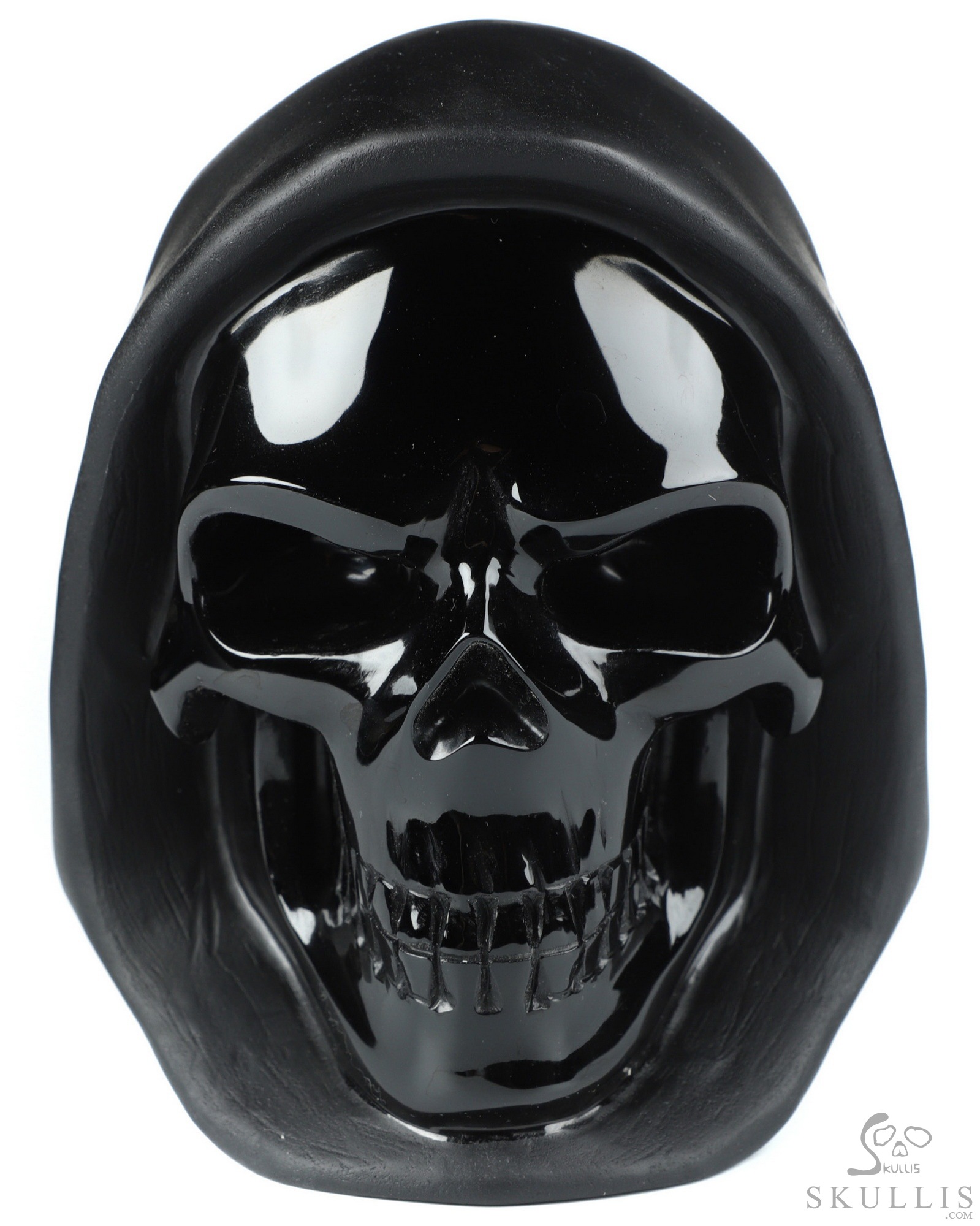 5.5" Black Obsidian Carved Crystal Death Skull Sculpture, Realistic 5.5" Black Obsidian Carved Crystal Death Skull Sculpture, Realistic