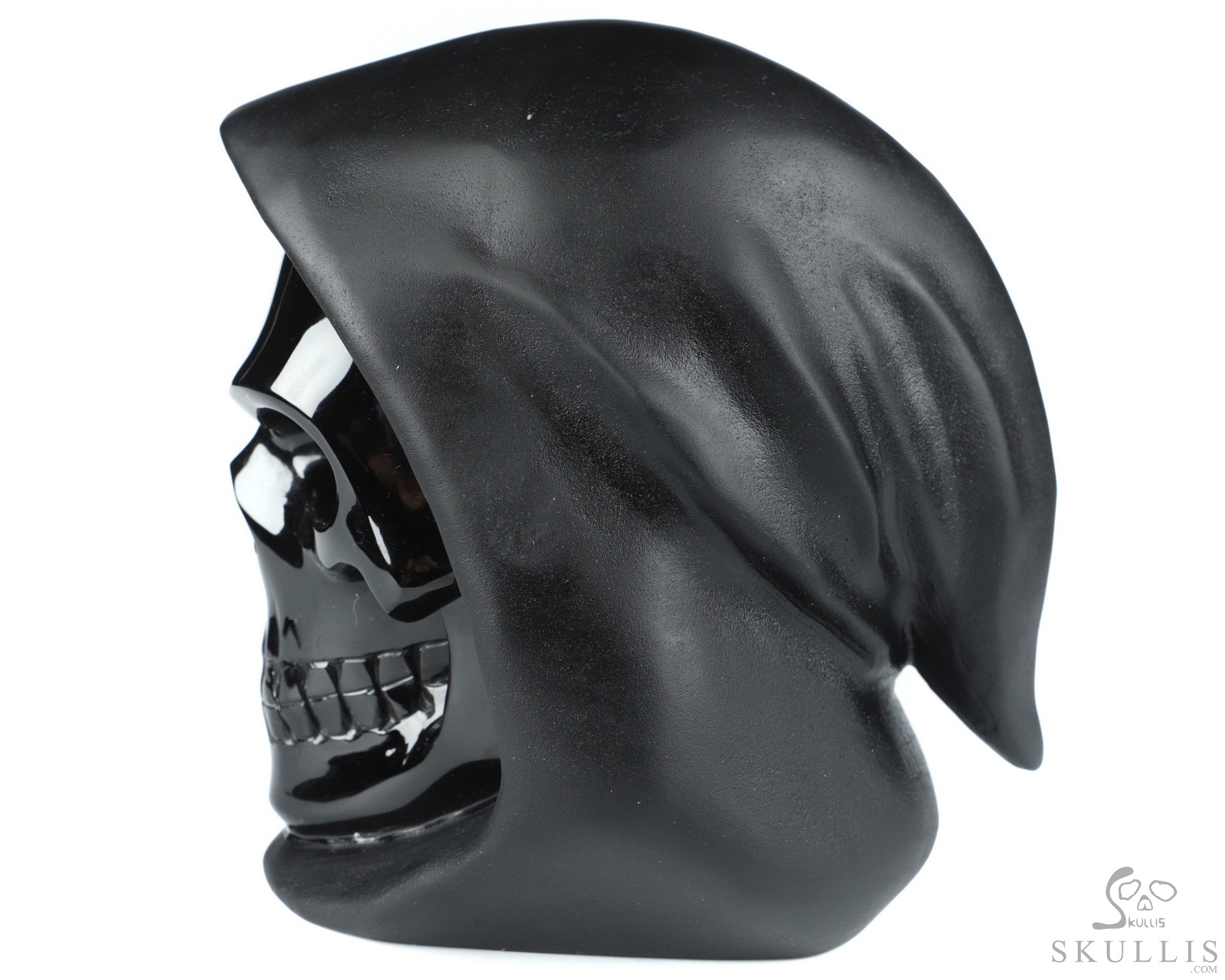 5.5" Black Obsidian Carved Crystal Death Skull Sculpture, Realistic 5.5" Black Obsidian Carved Crystal Death Skull Sculpture, Realistic