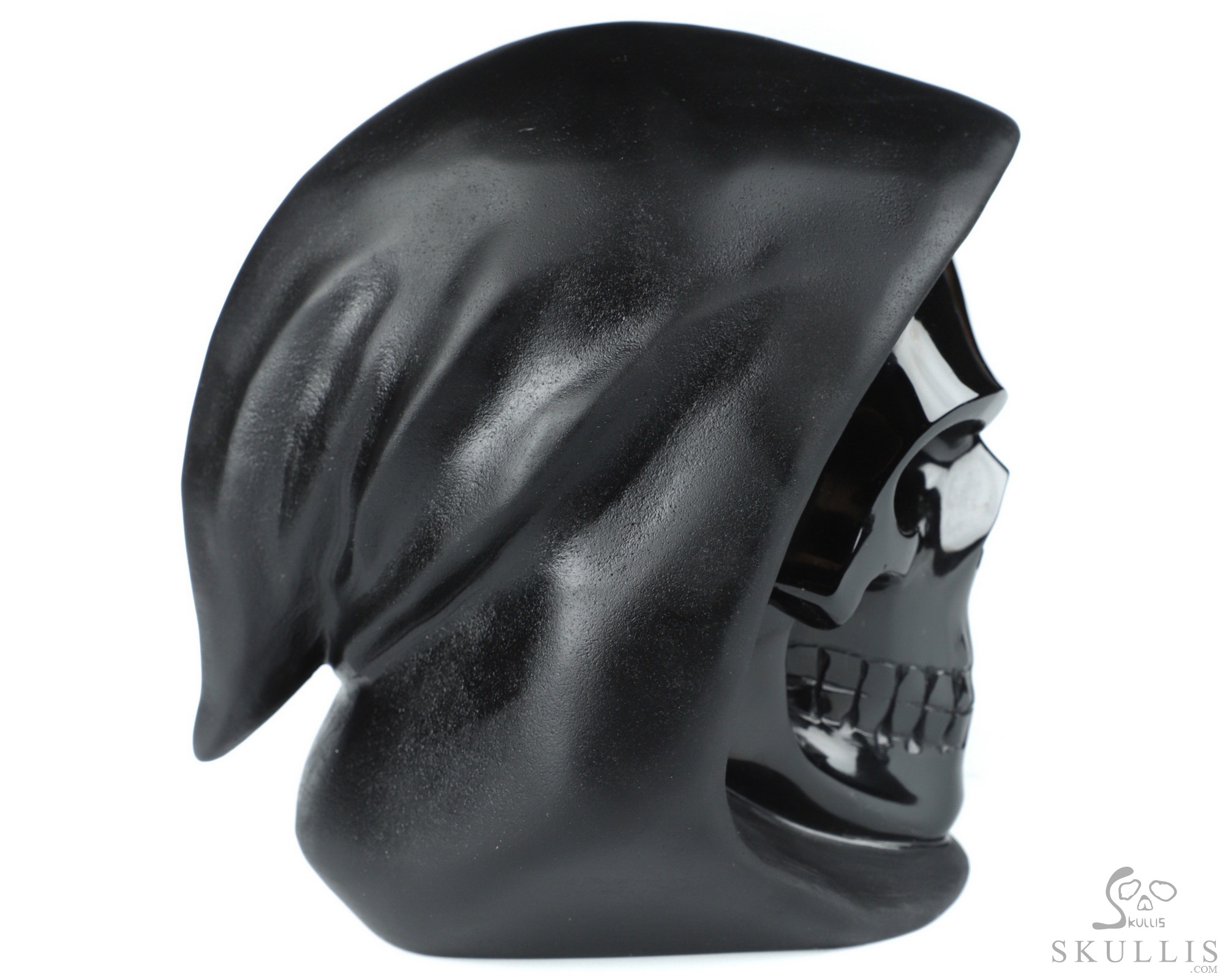 5.5" Black Obsidian Carved Crystal Death Skull Sculpture, Realistic 5.5" Black Obsidian Carved Crystal Death Skull Sculpture, Realistic