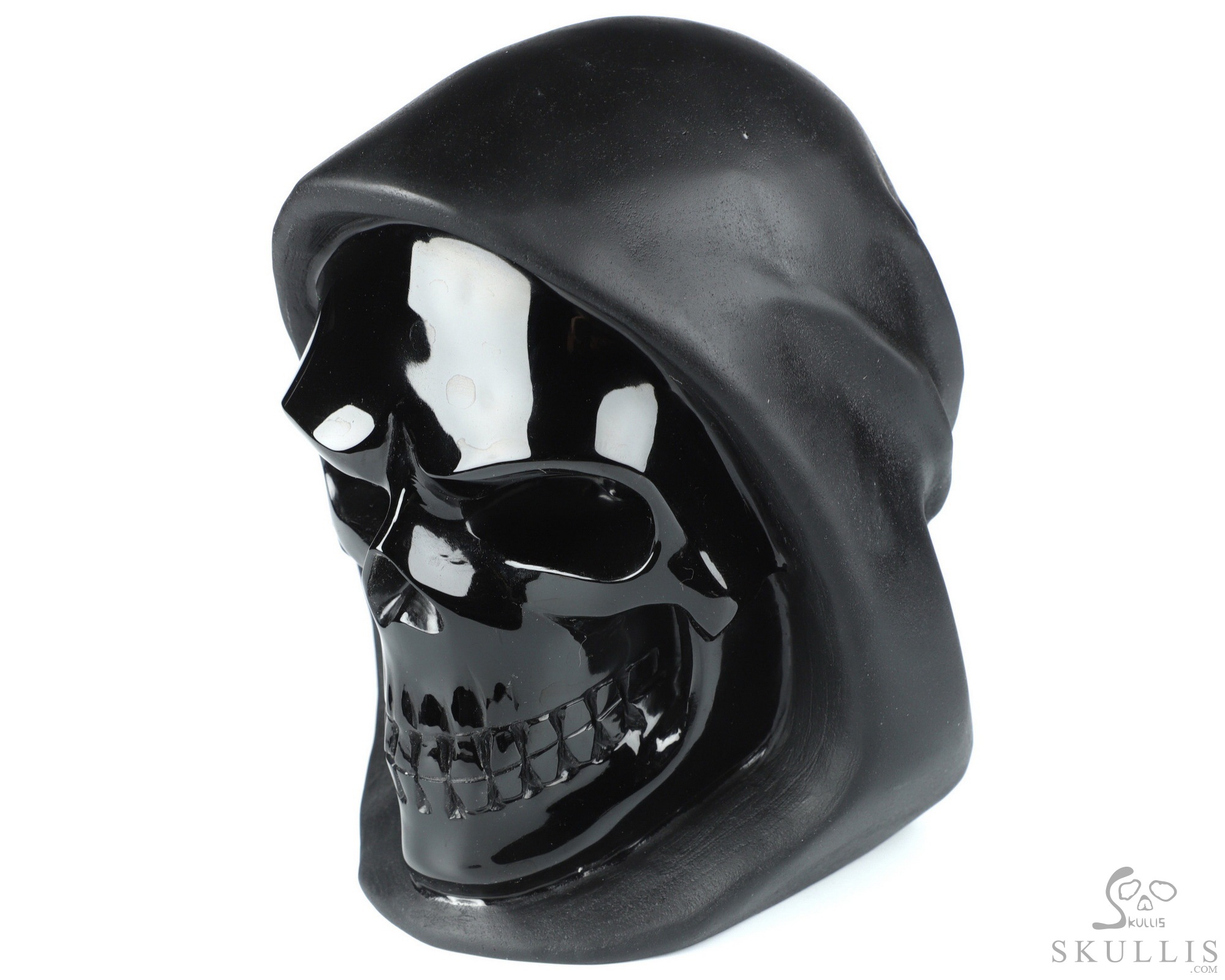 5.5" Black Obsidian Carved Crystal Death Skull Sculpture, Realistic 5.5" Black Obsidian Carved Crystal Death Skull Sculpture, Realistic