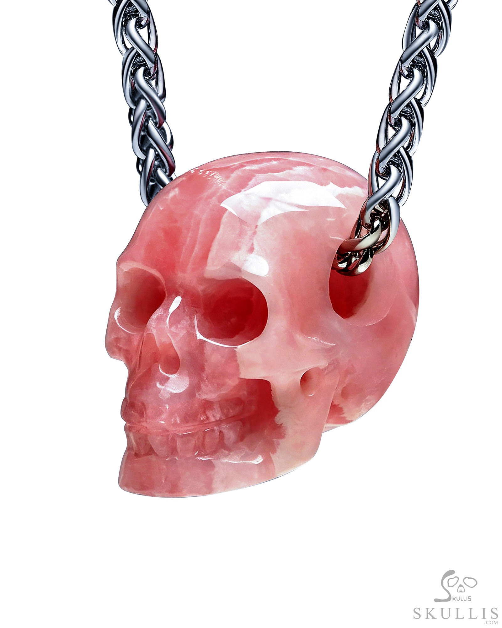 Minimalist Skull Pendant 0.6" Rhodochrosite Hand Carved Crystal Skull Pendant, Crystal Healing Skull Jewelry, for Women & Men Minimalist Skull Pendant 0.6" Rhodochrosite Hand Carved Crystal Skull Pendant, Crystal Healing Skull Jewelry, for Women & Men