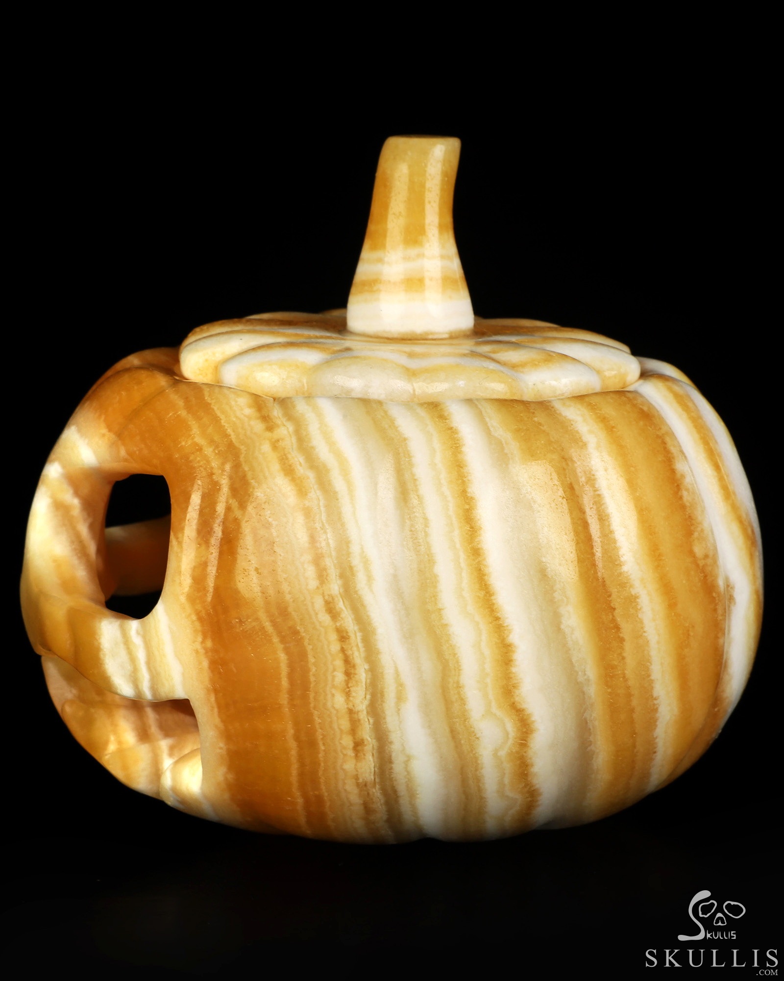 4.1" Beeswax Jade Hand Carved Hollow Jack-O'-Lantern Pumpkin Crystal Skull Sculpture, Crystal Healing 4.1" Beeswax Jade Hand Carved Hollow Jack-O'-Lantern Pumpkin Crystal Skull Sculpture, Crystal Healing