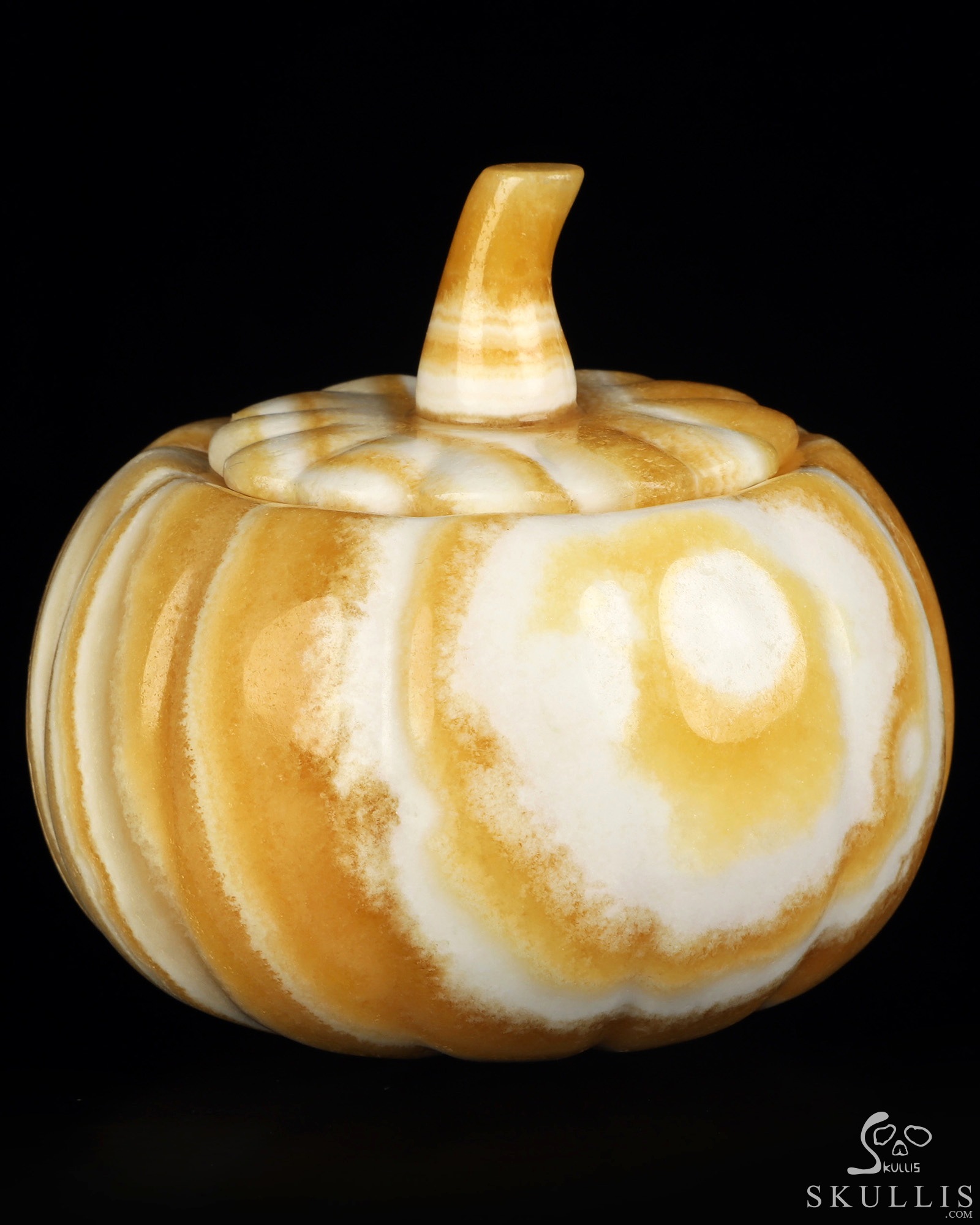 4.1" Beeswax Jade Hand Carved Hollow Jack-O'-Lantern Pumpkin Crystal Skull Sculpture, Crystal Healing 4.1" Beeswax Jade Hand Carved Hollow Jack-O'-Lantern Pumpkin Crystal Skull Sculpture, Crystal Healing