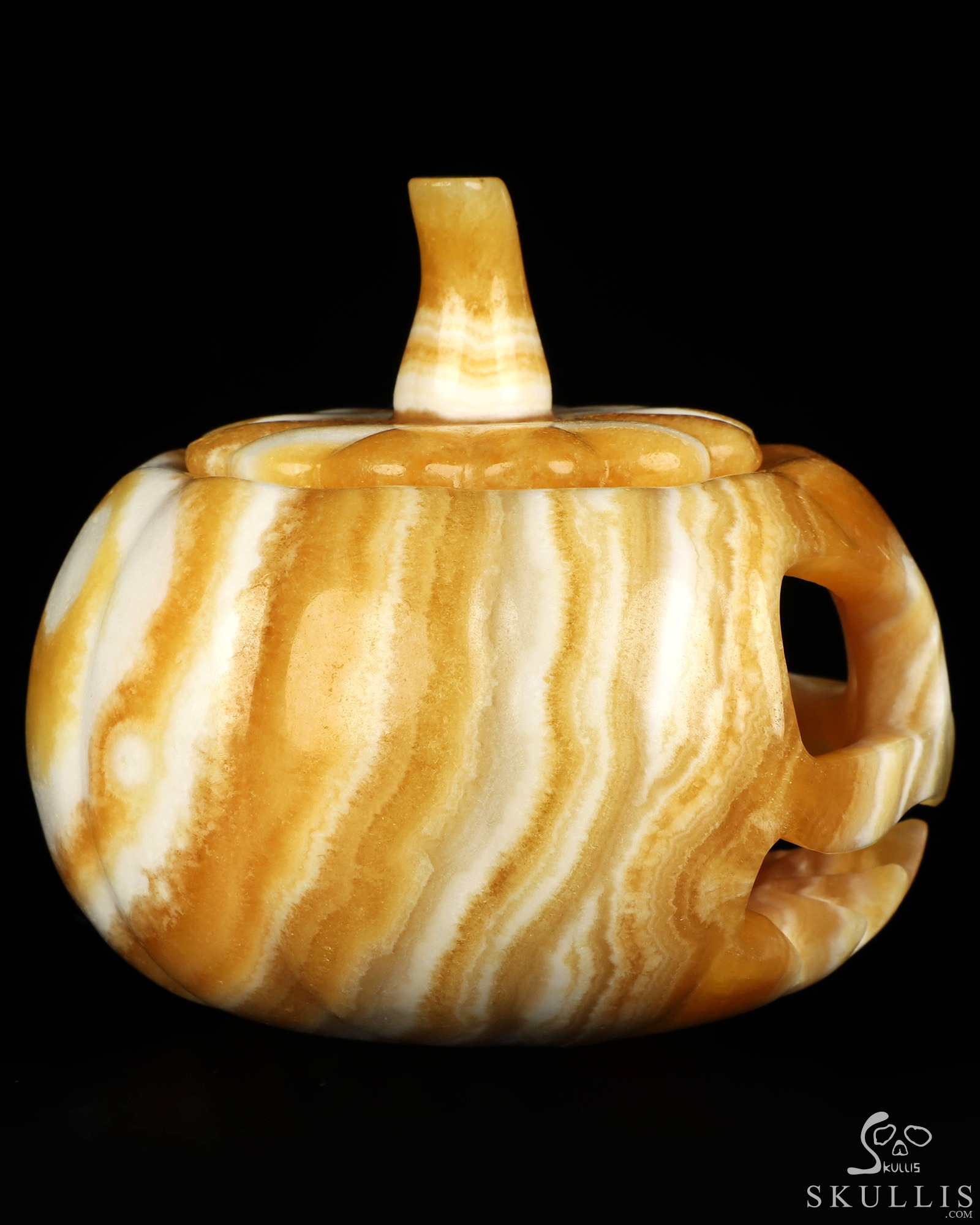 4.1" Beeswax Jade Hand Carved Hollow Jack-O'-Lantern Pumpkin Crystal Skull Sculpture, Crystal Healing 4.1" Beeswax Jade Hand Carved Hollow Jack-O'-Lantern Pumpkin Crystal Skull Sculpture, Crystal Healing