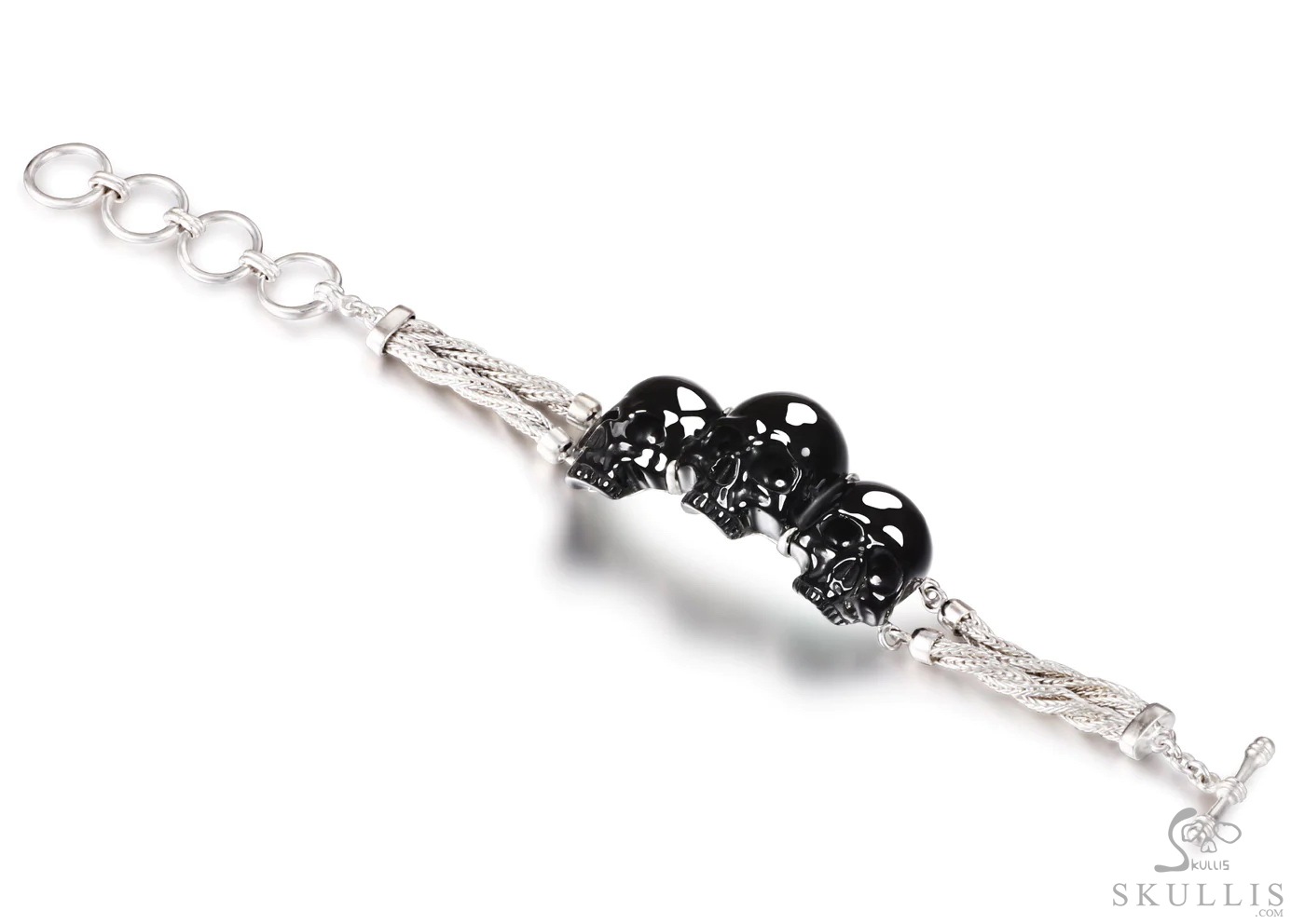 The Weaver of Three - Black Obsidian Hand Carved Adjustable Crystal Skull Bracelet, Crystal Healing Skull Jewelry, for Women & Men The Weaver of Three - Black Obsidian Hand Carved Adjustable Crystal Skull Bracelet, Crystal Healing Skull Jewelry, for Women & Men