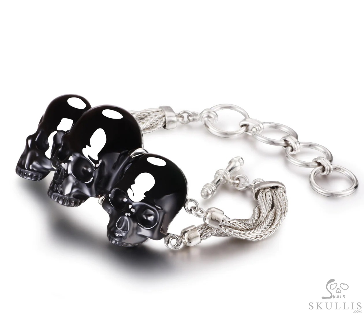 The Weaver of Three - Black Obsidian Hand Carved Adjustable Crystal Skull Bracelet, Crystal Healing Skull Jewelry, for Women & Men The Weaver of Three - Black Obsidian Hand Carved Adjustable Crystal Skull Bracelet, Crystal Healing Skull Jewelry, for Women & Men