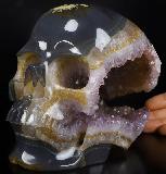 Lifesized 7.3" Agate Amethyst Geode Carved Crystal Skull, Crystal Healing