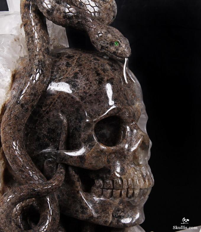 Dec 23, 2014 ACSAD (A Crystal Skull a Day) - Knowledge, Wisdom, and Enlightenment - Quartz Rock Crystal Druse Carved Crystal Skull with Snakes with Green Garnet Eyes and 92.5 Silver Tongues Sculpture Dec 23, 2014 ACSAD (A Crystal Skull a Day) - Knowledge, Wisdom, and Enlightenment - Quartz Rock Crystal Druse Carved Crystal Skull with Snakes with Green Garnet Eyes and 92.5 Silver Tongues Sculpture