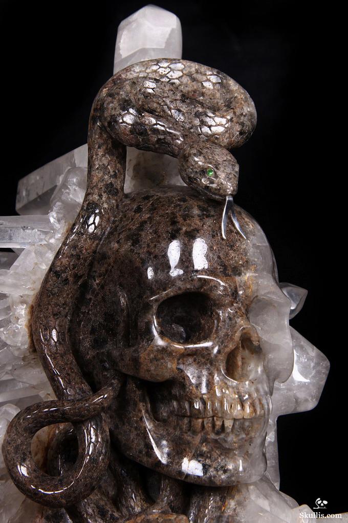 Dec 23, 2014 ACSAD (A Crystal Skull a Day) - Knowledge, Wisdom, and Enlightenment - Quartz Rock Crystal Druse Carved Crystal Skull with Snakes with Green Garnet Eyes and 92.5 Silver Tongues Sculpture Dec 23, 2014 ACSAD (A Crystal Skull a Day) - Knowledge, Wisdom, and Enlightenment - Quartz Rock Crystal Druse Carved Crystal Skull with Snakes with Green Garnet Eyes and 92.5 Silver Tongues Sculpture