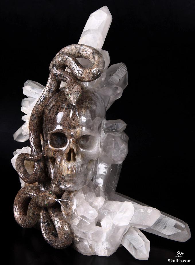 Dec 23, 2014 ACSAD (A Crystal Skull a Day) - Knowledge, Wisdom, and Enlightenment - Quartz Rock Crystal Druse Carved Crystal Skull with Snakes with Green Garnet Eyes and 92.5 Silver Tongues Sculpture Dec 23, 2014 ACSAD (A Crystal Skull a Day) - Knowledge, Wisdom, and Enlightenment - Quartz Rock Crystal Druse Carved Crystal Skull with Snakes with Green Garnet Eyes and 92.5 Silver Tongues Sculpture