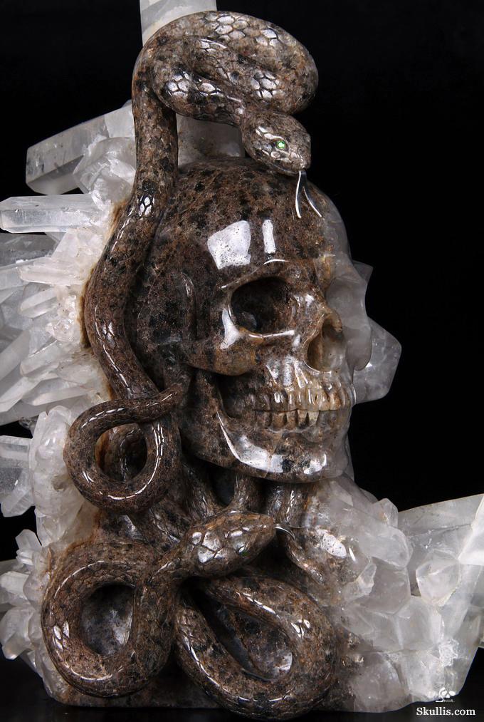Dec 23, 2014 ACSAD (A Crystal Skull a Day) - Knowledge, Wisdom, and Enlightenment - Quartz Rock Crystal Druse Carved Crystal Skull with Snakes with Green Garnet Eyes and 92.5 Silver Tongues Sculpture Dec 23, 2014 ACSAD (A Crystal Skull a Day) - Knowledge, Wisdom, and Enlightenment - Quartz Rock Crystal Druse Carved Crystal Skull with Snakes with Green Garnet Eyes and 92.5 Silver Tongues Sculpture