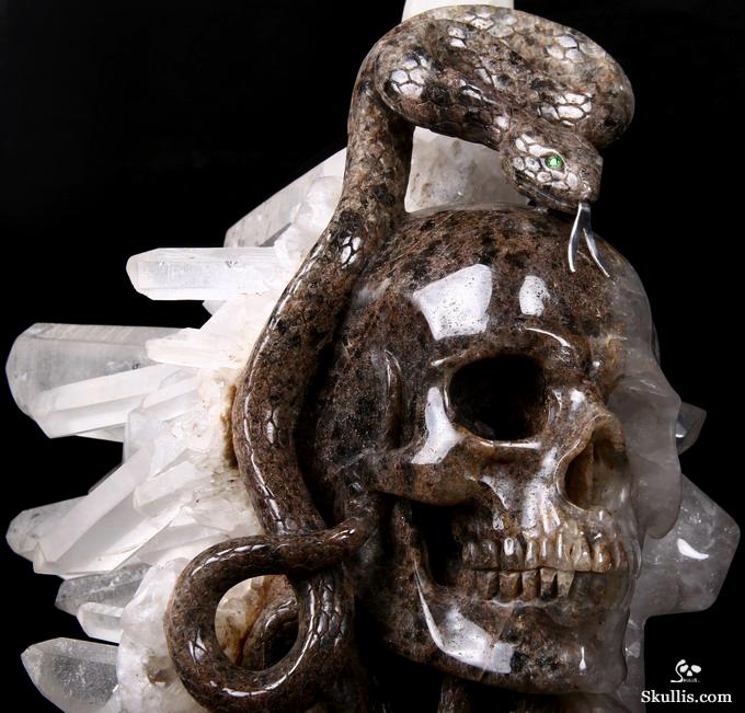 Dec 23, 2014 ACSAD (A Crystal Skull a Day) - Knowledge, Wisdom, and Enlightenment - Quartz Rock Crystal Druse Carved Crystal Skull with Snakes with Green Garnet Eyes and 92.5 Silver Tongues Sculpture Dec 23, 2014 ACSAD (A Crystal Skull a Day) - Knowledge, Wisdom, and Enlightenment - Quartz Rock Crystal Druse Carved Crystal Skull with Snakes with Green Garnet Eyes and 92.5 Silver Tongues Sculpture