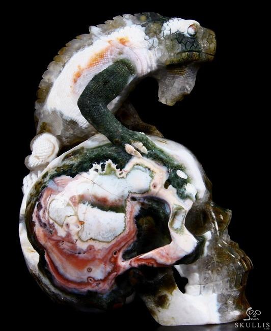 RARE 6.2" Ocean Jasper Carved Crystal Skull Sculpture RARE 6.2" Ocean Jasper Carved Crystal Skull Sculpture