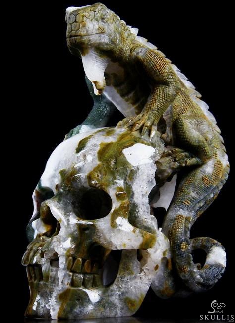 RARE 6.2" Ocean Jasper Carved Crystal Skull Sculpture RARE 6.2" Ocean Jasper Carved Crystal Skull Sculpture