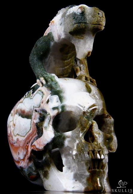 RARE 6.2" Ocean Jasper Carved Crystal Skull Sculpture RARE 6.2" Ocean Jasper Carved Crystal Skull Sculpture