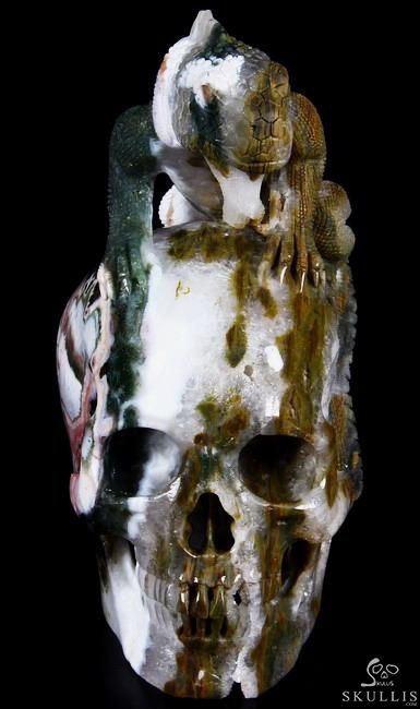 RARE 6.2" Ocean Jasper Carved Crystal Skull Sculpture RARE 6.2" Ocean Jasper Carved Crystal Skull Sculpture