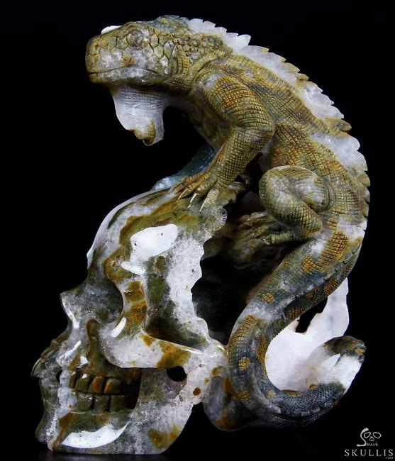 RARE 6.2" Ocean Jasper Carved Crystal Skull Sculpture RARE 6.2" Ocean Jasper Carved Crystal Skull Sculpture