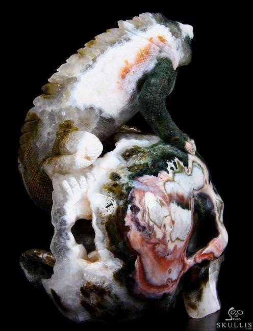 RARE 6.2" Ocean Jasper Carved Crystal Skull Sculpture RARE 6.2" Ocean Jasper Carved Crystal Skull Sculpture