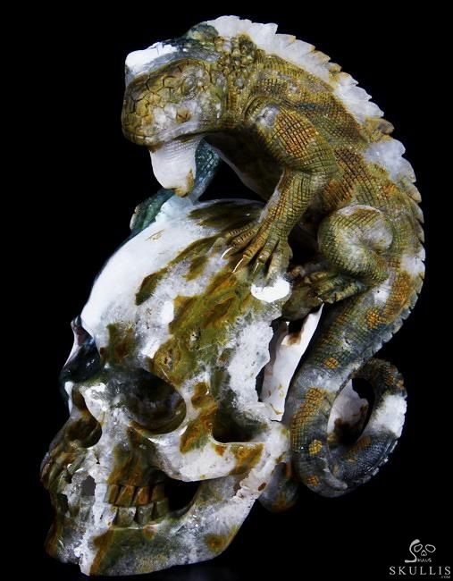 RARE 6.2" Ocean Jasper Carved Crystal Skull Sculpture RARE 6.2" Ocean Jasper Carved Crystal Skull Sculpture