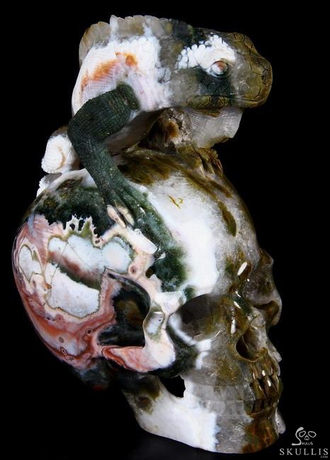 RARE 6.2" Ocean Jasper Carved Crystal Skull Sculpture RARE 6.2" Ocean Jasper Carved Crystal Skull Sculpture
