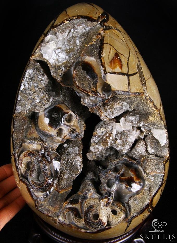 Titan 10.0" Dragon Septarian Stone Carved Crystal Skulls Sculpture, Ruby and Green Garnet Eyes Titan 10.0" Dragon Septarian Stone Carved Crystal Skulls Sculpture, Ruby and Green Garnet Eyes
