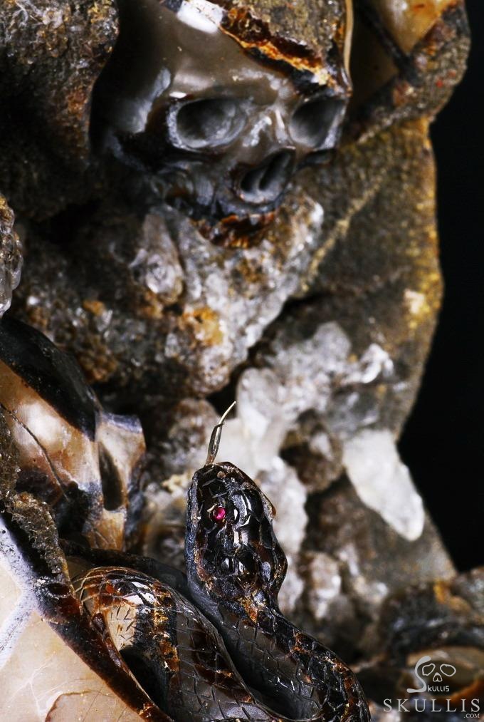 Titan 10.0" Dragon Septarian Stone Carved Crystal Skulls Sculpture, Ruby and Green Garnet Eyes Titan 10.0" Dragon Septarian Stone Carved Crystal Skulls Sculpture, Ruby and Green Garnet Eyes