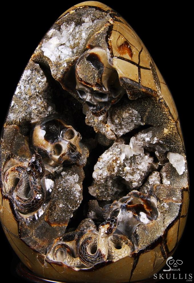 Titan 10.0" Dragon Septarian Stone Carved Crystal Skulls Sculpture, Ruby and Green Garnet Eyes Titan 10.0" Dragon Septarian Stone Carved Crystal Skulls Sculpture, Ruby and Green Garnet Eyes