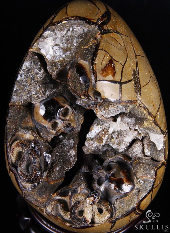 Titan 10.0" Dragon Septarian Stone Carved Crystal Skulls Sculpture, Ruby and Green Garnet Eyes Titan 10.0" Dragon Septarian Stone Carved Crystal Skulls Sculpture, Ruby and Green Garnet Eyes