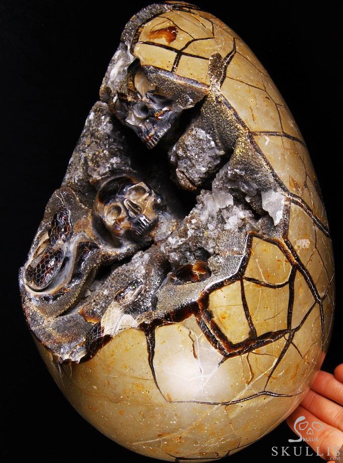 Titan 10.0" Dragon Septarian Stone Carved Crystal Skulls Sculpture, Ruby and Green Garnet Eyes Titan 10.0" Dragon Septarian Stone Carved Crystal Skulls Sculpture, Ruby and Green Garnet Eyes