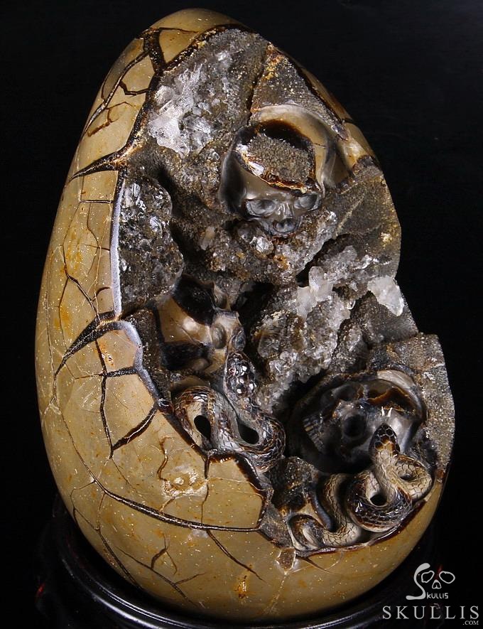 Titan 10.0" Dragon Septarian Stone Carved Crystal Skulls Sculpture, Ruby and Green Garnet Eyes Titan 10.0" Dragon Septarian Stone Carved Crystal Skulls Sculpture, Ruby and Green Garnet Eyes