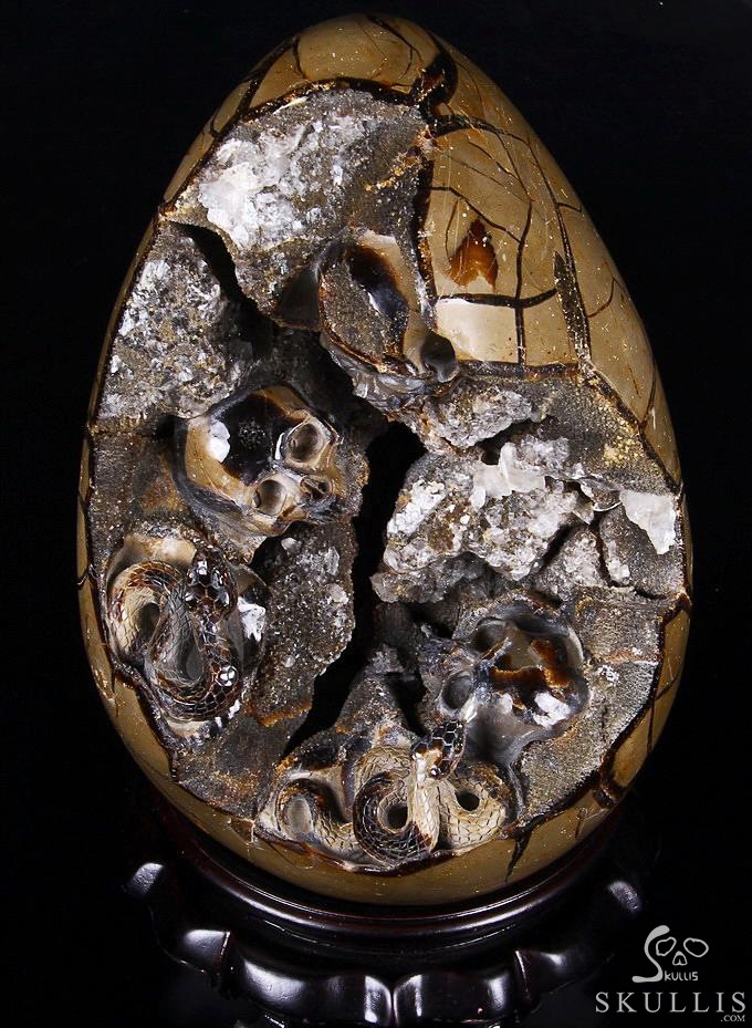 Titan 10.0" Dragon Septarian Stone Carved Crystal Skulls Sculpture, Ruby and Green Garnet Eyes Titan 10.0" Dragon Septarian Stone Carved Crystal Skulls Sculpture, Ruby and Green Garnet Eyes