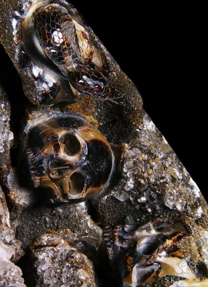 Titan 10.0" Dragon Septarian Stone Carved Crystal Skulls Sculpture, Ruby and Green Garnet Eyes Titan 10.0" Dragon Septarian Stone Carved Crystal Skulls Sculpture, Ruby and Green Garnet Eyes