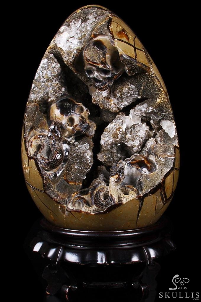 Titan 10.0" Dragon Septarian Stone Carved Crystal Skulls Sculpture, Ruby and Green Garnet Eyes Titan 10.0" Dragon Septarian Stone Carved Crystal Skulls Sculpture, Ruby and Green Garnet Eyes