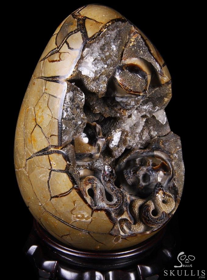 Titan 10.0" Dragon Septarian Stone Carved Crystal Skulls Sculpture, Ruby and Green Garnet Eyes Titan 10.0" Dragon Septarian Stone Carved Crystal Skulls Sculpture, Ruby and Green Garnet Eyes