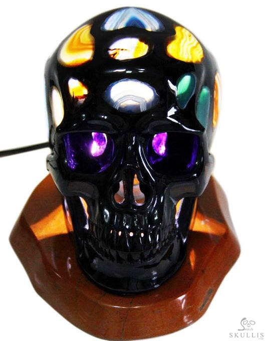 Apr 26, 2015 ACSAD (A Crystal Skull a Day) - The Light Messenger - Black Obsidian with Agate and Fluorite Carved Crystal Skull Lamp Sculpture with Red Jasper Stand Apr 26, 2015 ACSAD (A Crystal Skull a Day) - The Light Messenger - Black Obsidian with Agate and Fluorite Carved Crystal Skull Lamp Sculpture with Red Jasper Stand