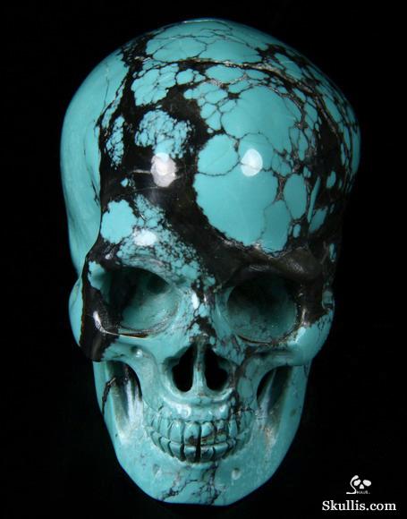 Human Skull 2" Blue Turquoise Gemstone Carved Crystal Healing Stone Home Decor 