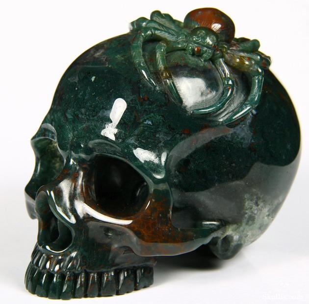 Dec 7, 2014 ACSAD (A Crystal Skull a Day) - Central Perspective - Bloodstone Carved Crystal Skull with Spider Sculpture Dec 7, 2014 ACSAD (A Crystal Skull a Day) - Central Perspective - Bloodstone Carved Crystal Skull with Spider Sculpture