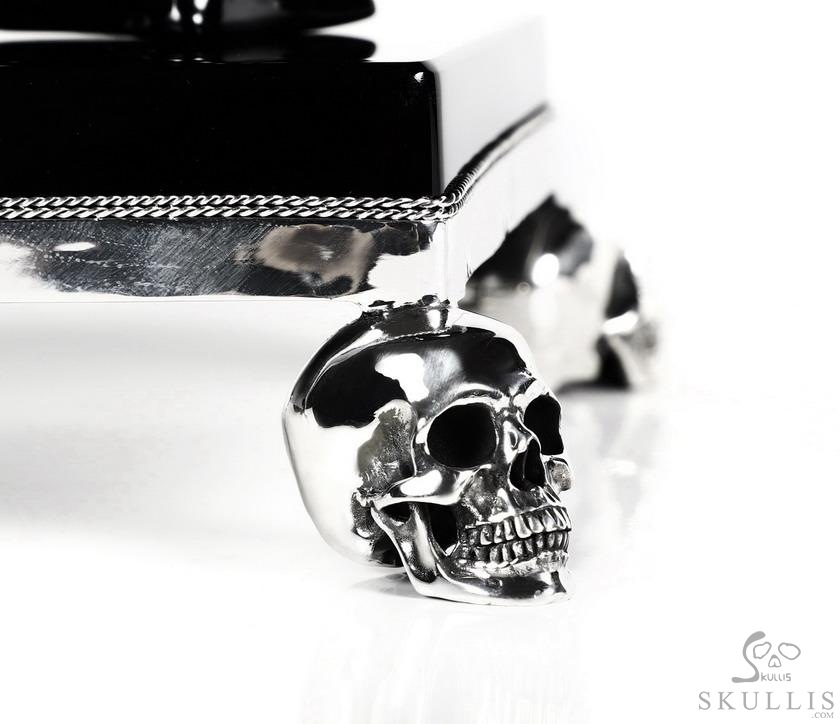 Amazing Quartz Druse & Black Obsidian Carved Crystal Skull Sculpture & 925 Sterling Silver Skulls Stand Amazing Quartz Druse & Black Obsidian Carved Crystal Skull Sculpture & 925 Sterling Silver Skulls Stand