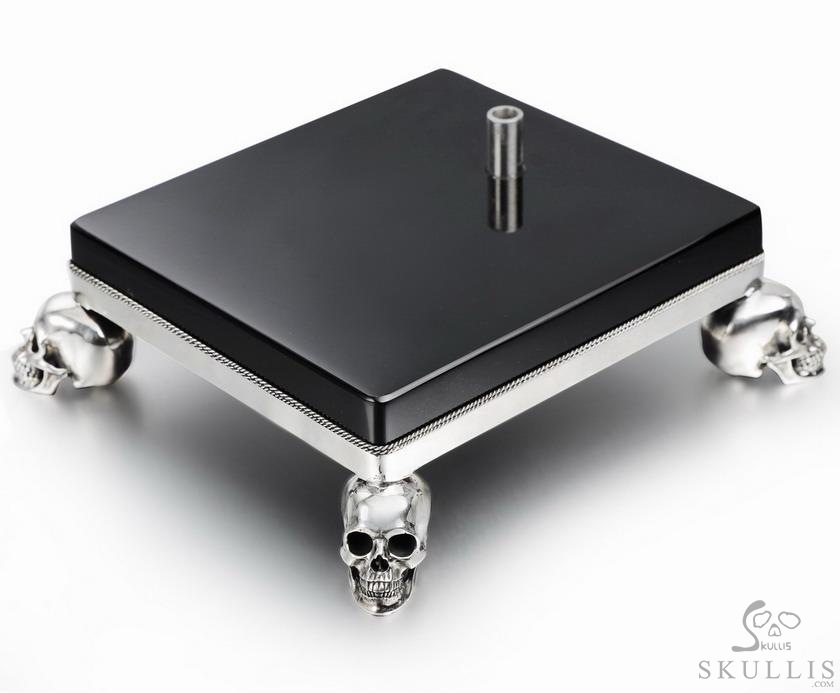 Amazing Quartz Druse & Black Obsidian Carved Crystal Skull Sculpture & 925 Sterling Silver Skulls Stand Amazing Quartz Druse & Black Obsidian Carved Crystal Skull Sculpture & 925 Sterling Silver Skulls Stand