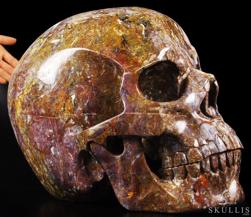 144.9LB RARE TITAN 18.1" Blue, Gold & Red Pietersit Carved Crystal Skull, Realistic 144.9LB RARE TITAN 18.1" Blue, Gold & Red Pietersit Carved Crystal Skull, Realistic