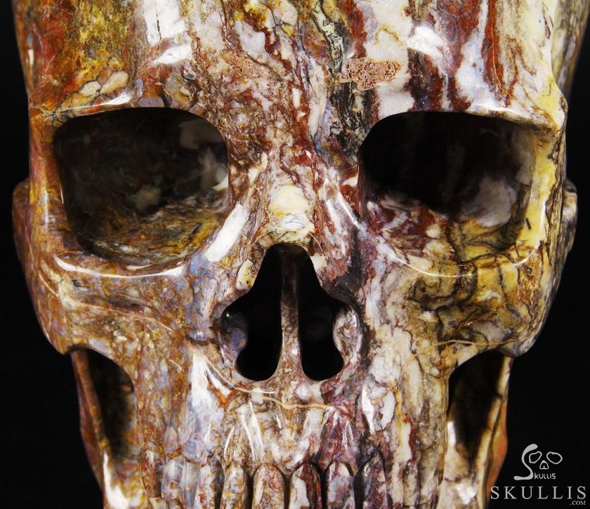 144.9LB RARE TITAN 18.1" Blue, Gold & Red Pietersit Carved Crystal Skull, Realistic 144.9LB RARE TITAN 18.1" Blue, Gold & Red Pietersit Carved Crystal Skull, Realistic