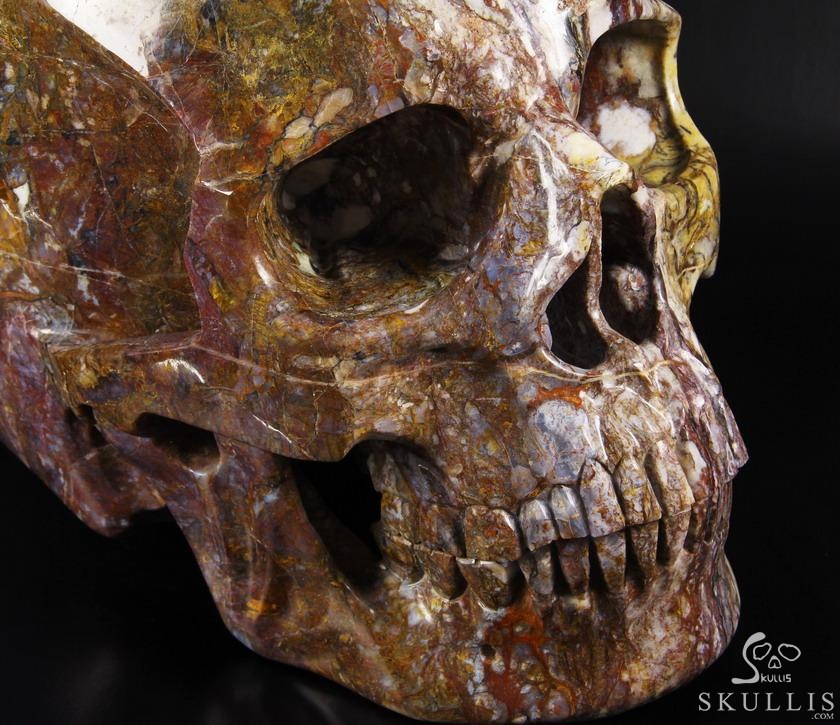 144.9LB RARE TITAN 18.1" Blue, Gold & Red Pietersit Carved Crystal Skull, Realistic 144.9LB RARE TITAN 18.1" Blue, Gold & Red Pietersit Carved Crystal Skull, Realistic