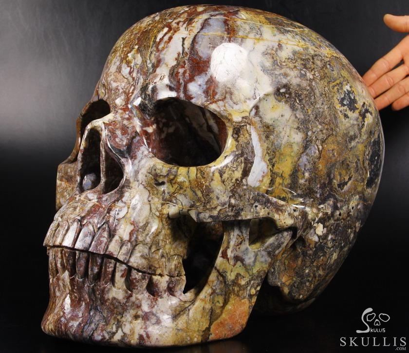 144.9LB RARE TITAN 18.1" Blue, Gold & Red Pietersit Carved Crystal Skull, Realistic 144.9LB RARE TITAN 18.1" Blue, Gold & Red Pietersit Carved Crystal Skull, Realistic