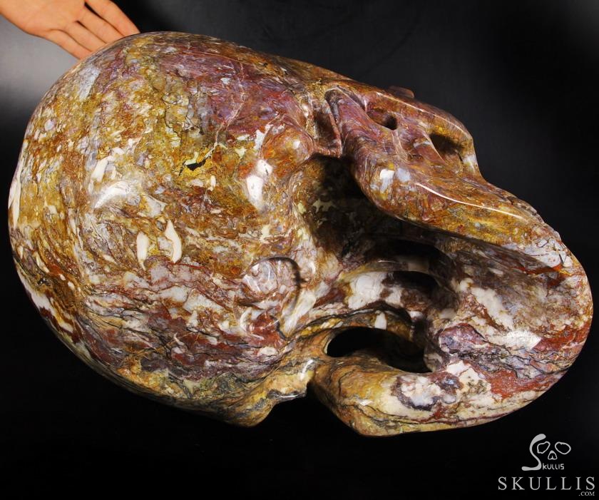 144.9LB RARE TITAN 18.1" Blue, Gold & Red Pietersit Carved Crystal Skull, Realistic 144.9LB RARE TITAN 18.1" Blue, Gold & Red Pietersit Carved Crystal Skull, Realistic